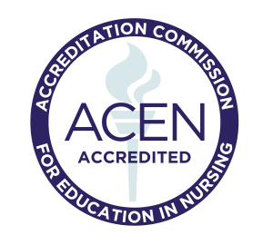 Seal that says "ACEN Accredited" in the middle and in darker type in a circle it says Accreditation Commission for Education in Nursing 
