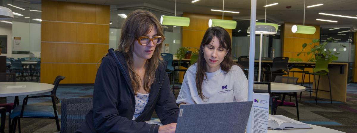 Two women looking at a laptop together 