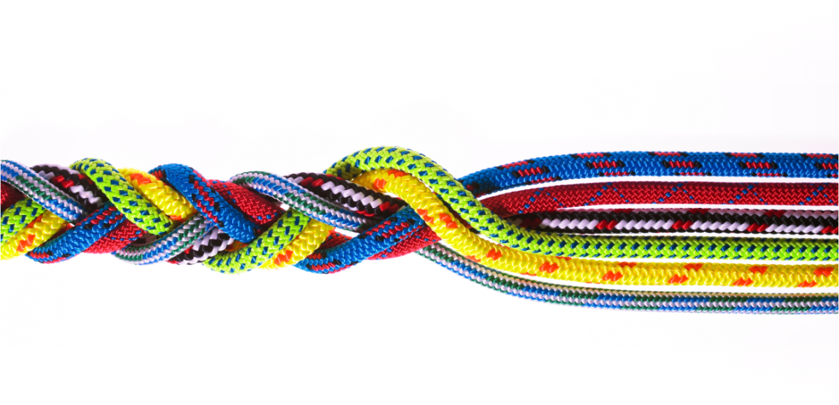 Cords braided together decoratively