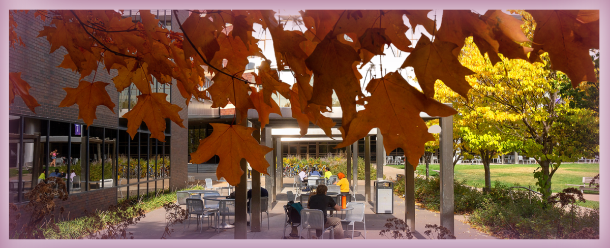 All College Employee Meeting Campus autumn scene