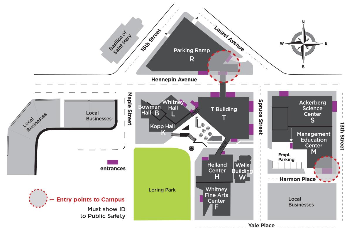 Campus Map Showing Entry Points campus map