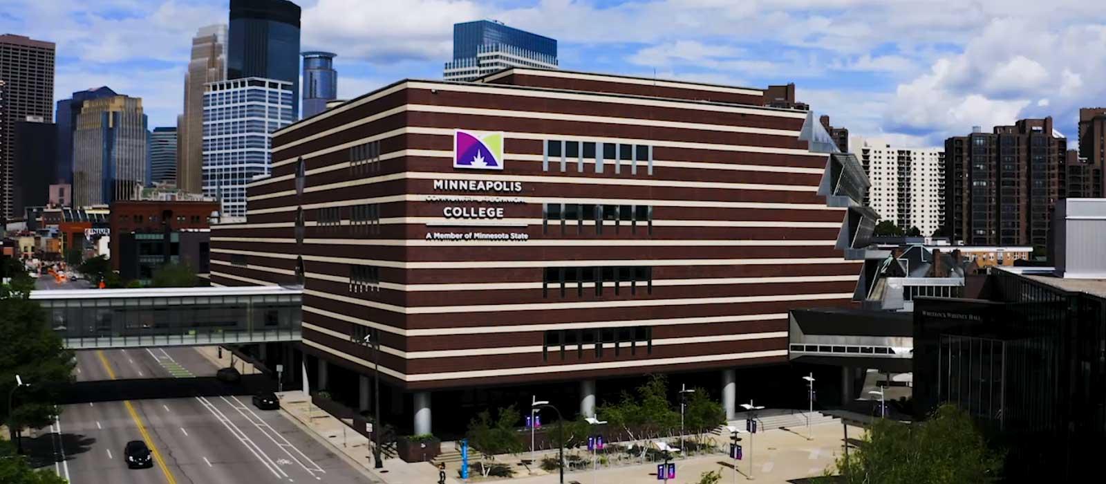 Image of the Minneapolis College T-building and Skyway