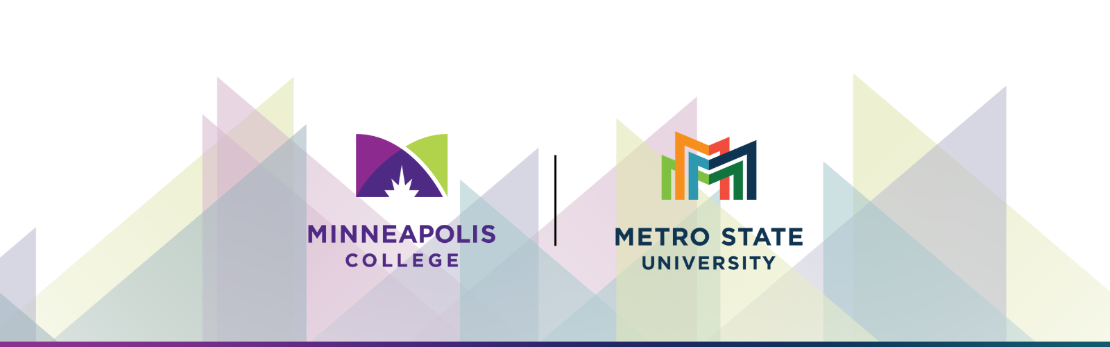 blurred skyline with Minneapolis College and Metro State logos