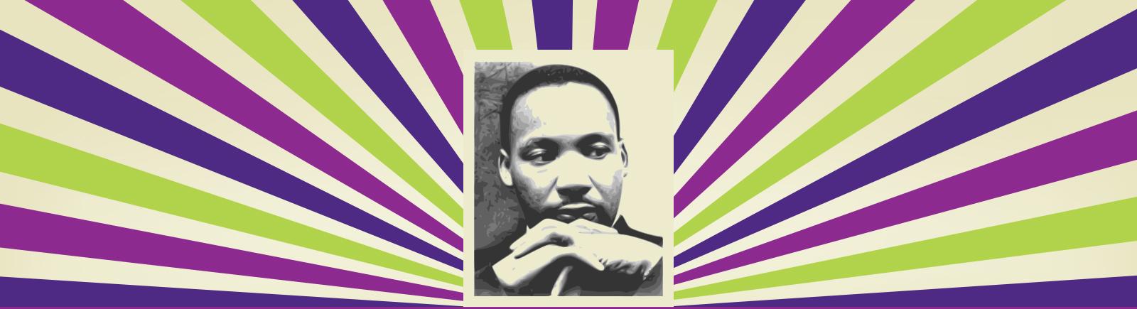 Martin Luther King Jr's face, with alternating lines of colors around the top portion