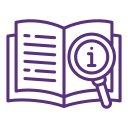 A magnifying glass over an open book representing research skills