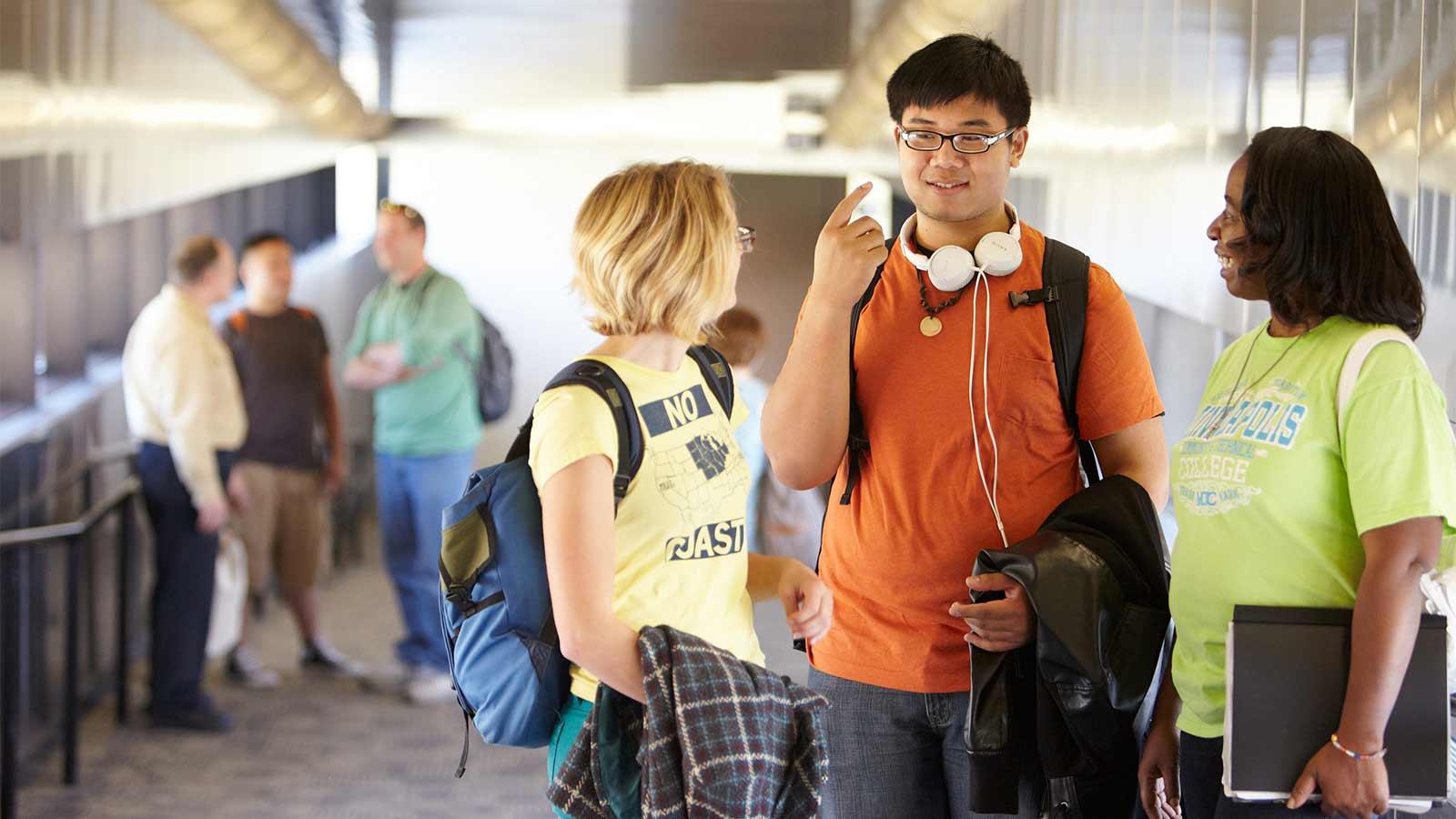 Students Socializing in the Skyway at Minneapolis College