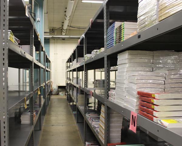 aisle in book warehouse