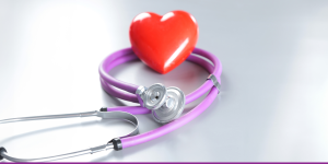 purple stethoscope and red heart
