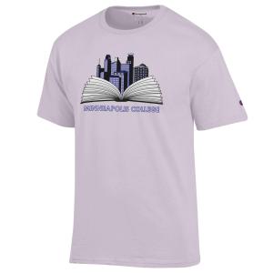 t-shirt with graphic of open book and Mpls Skyline, Minneapolis College text