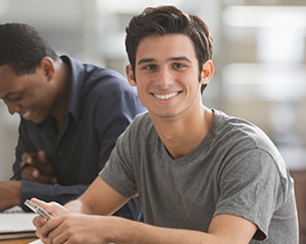 vet student at a table