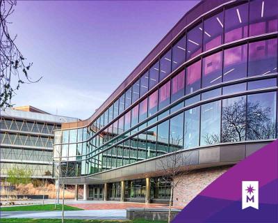 Curved glass building at Minnesota College 