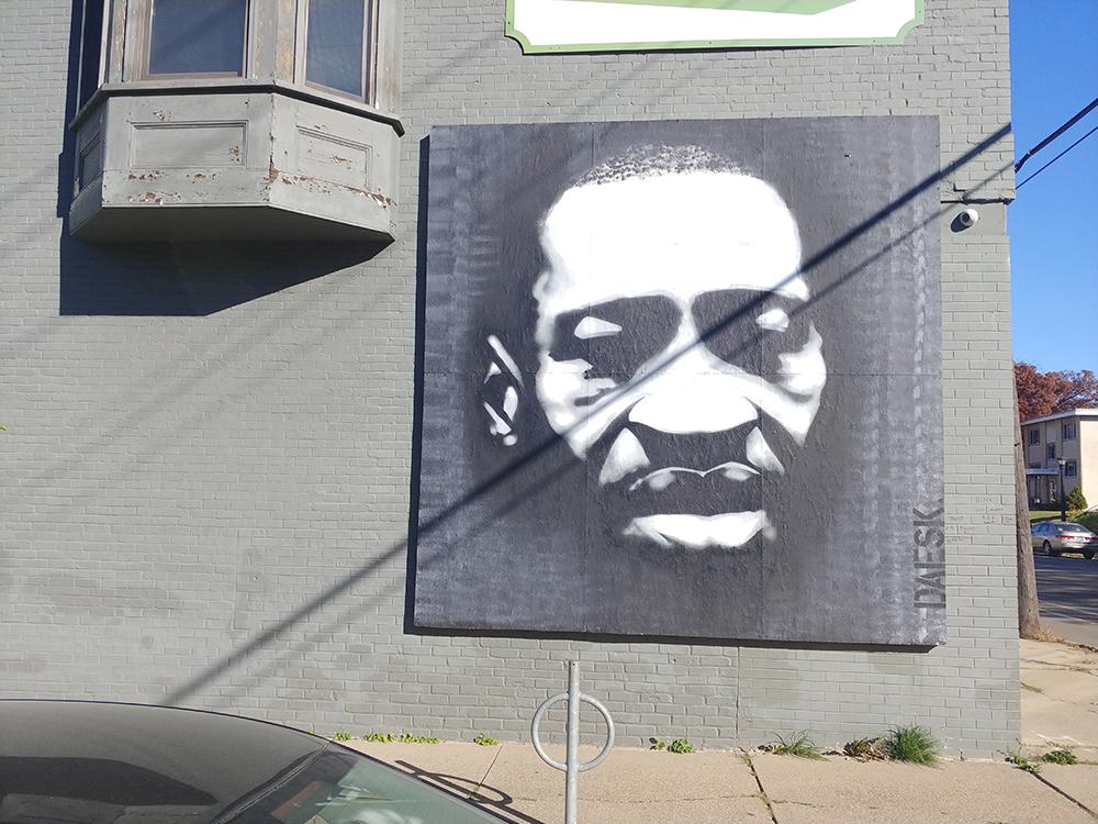 Corner of Glenwood Ave. and N. Newton Ave. painting of George Floyd