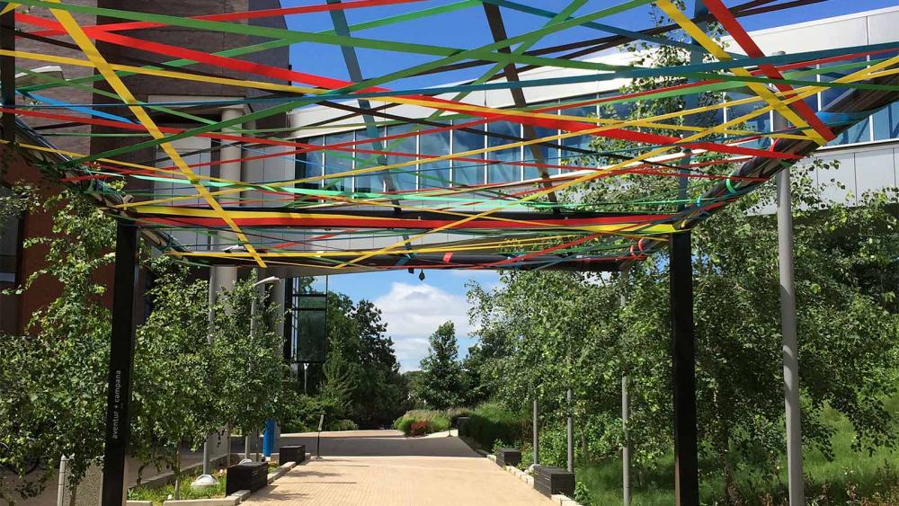 Zig Zag Art Sculpture by Aventur Campana at Minneapolis College art sculpture for plaza walkway at Minneapolis College